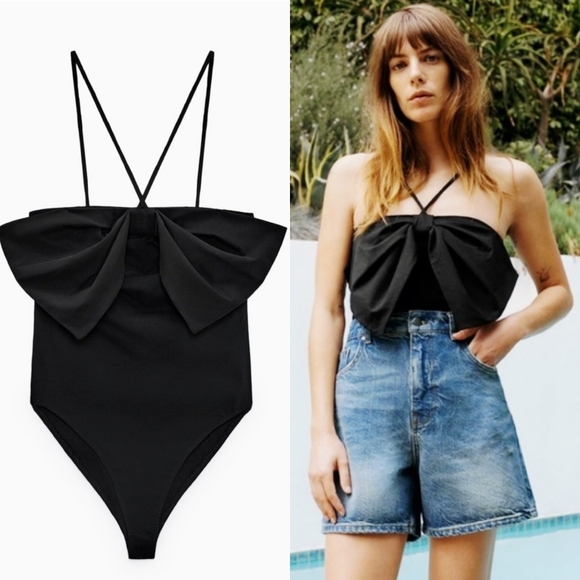 Zara Tops - Zara Bodysuit With Large Bow Size Large NWT